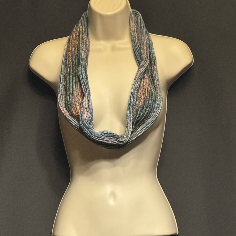 Vintage Multicolor Knit Infinity Scarf | Pastel Rainbow Cowl | Cozy Soft Wrap